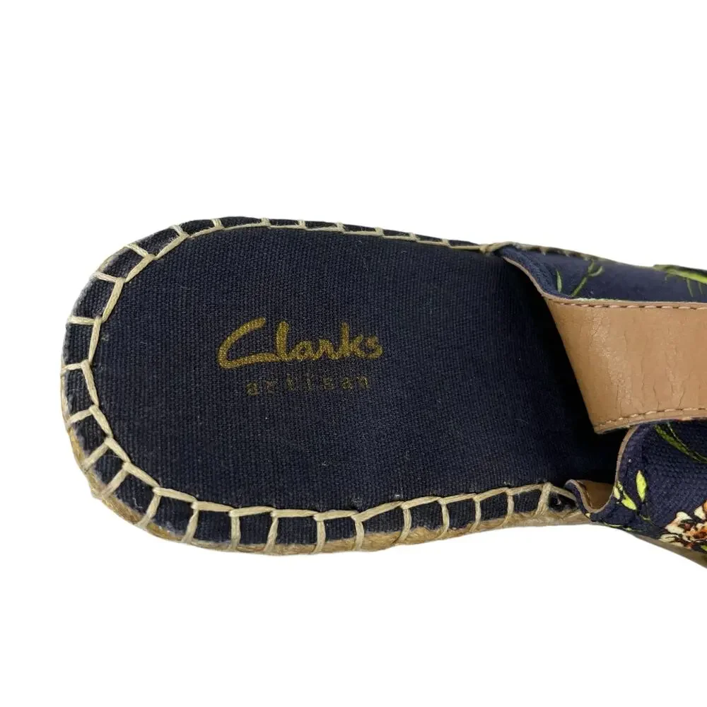 Clarks Artisan Petrina Rhea Navy Floral Canvas Wedge Sandal 11 New
